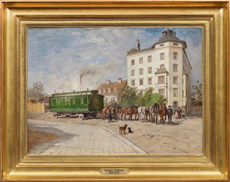 Robert Schleich : Tramway in front of the Rathgeber building in Munich