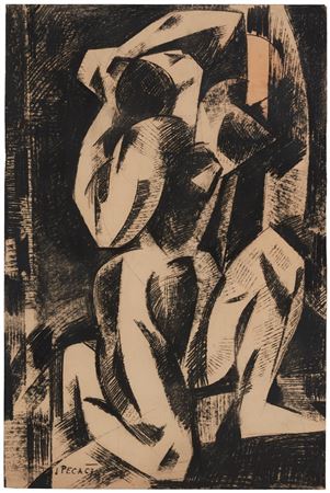 Josef Peca : Crouching figure with raised arms, 1963