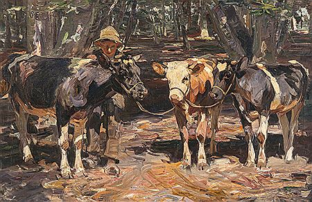 Max Bergmann : Herder boy with three young cattle