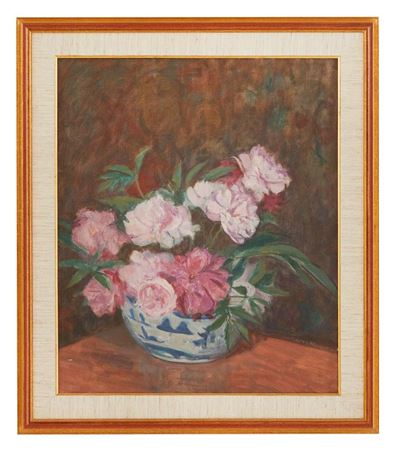 Lucien Abrams : 'Still Life of Peonies in a Cantonese Bowl '