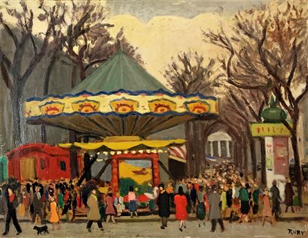 René Ruby : Party and merry-go-round in Clichy animated with characters.