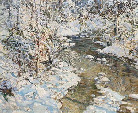 Walter Elmer Schofield : A Stream in the Snowy Woods