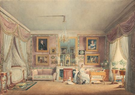 Ambroise Louis Garneray : View of Duchesse de Berry's bedroom in the Pavillion de Marsan | Chambre à coucher de la duchesse de Berry au Pavillon de Marsan