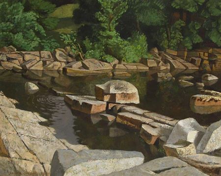 John Arthur Malcolm Aldridge : 'Rocks in a Pool in Richmond, Yorkshire'