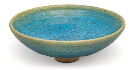 Harding Black : Turquoise Crackle Glaze Footed Bowl, 1944