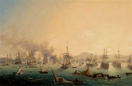 Ambroise Louis Garneray : The battle of Navarin on October 20, 1827