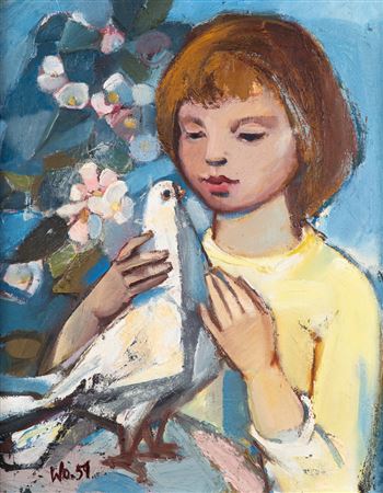 Walter Womacka : Girl with pigeon