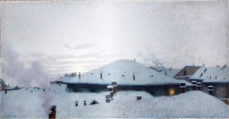 Angelo Morbelli : Roofs under the snow