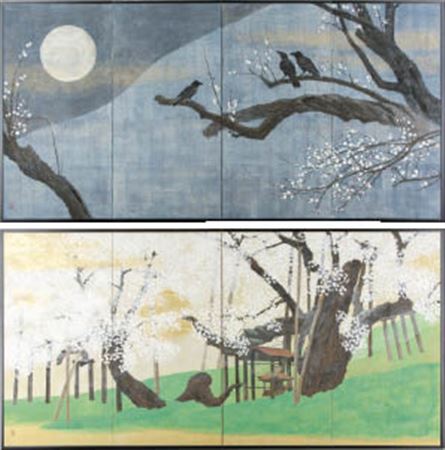 Isao Hayashi : Heaven with flower, Earth with Moon (a pair of 4-panel byobu screens)