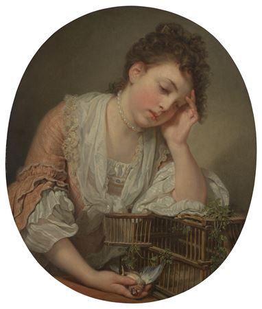 Jean-Baptiste Greuze : Une jeune fille qui pleure la mort de son oiseau (A girl weeping over her dead bird)