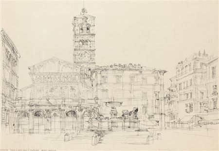 Henryk Dabrowski : Rome – Piazza di Santa Maria in Trastevere, 1966