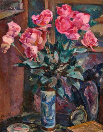 Alfred Henri Blaile : Roses au vase de Chine