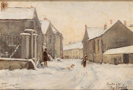 Eugene Ferdinand Parisy : A Snow Covered Street, 1888