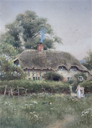 Curtius Duassut : Thatched Farmstead with Chickens