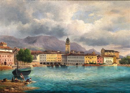 Carl Lafite : A View of Riva on Lake Garda