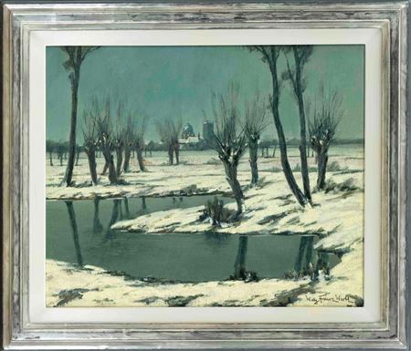 Willy Franz Wirth : Snow-covered Rhine meadows with a view of Neuss