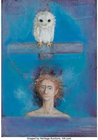 Kelly Fearing : Self Portrait Cross and Owl, Version II