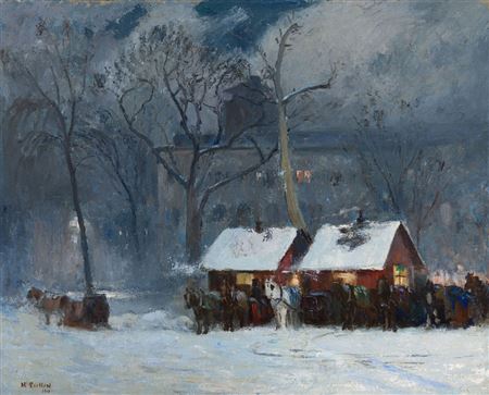 Maurice Galbraith Cullen : Cab Stands, Phillips Square, Montreal