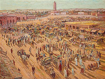 Joseph Bisschops : View of Jemaa-el-Fna Square in Marrakech