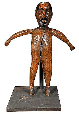 Raymond Coins : Monumental Carved Wood Figure With Outstretched Arms.