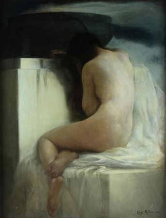 Caspar Ritter : 'Nude Seated on Marble Base,' 1903