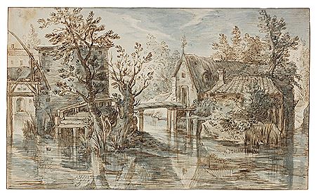 Pieter Stevens : Houses by the water