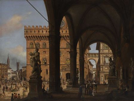 Giuseppe Canella the Younger : View of the Piazza della Signoria from the Loggia dei Lanzi, Florence