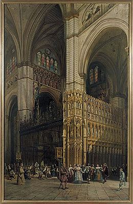 Adrien Dauzats : INTERIOR OF THE CATHEDRAL, TOLEDO