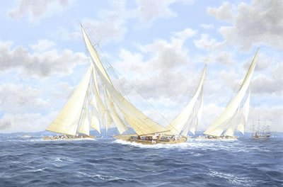 John J Holmes : Westward and Yankee leading the fleet with Britannia and Shamrock V astern; and A J-class Regatta, 1932 (2)