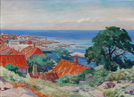 Hans Flygenring : View of Gudhjem on Bornholm, Denmark.