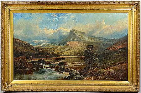 Clarence Henry Roe : Landscape with lake scene and mountain range in background