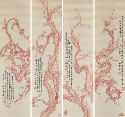 Yulin Peng : Set of Four:  Plum Blossoms