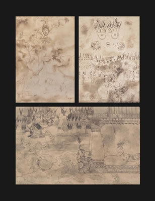 K G Ramanujam : Three Works:  Untitled (Man and Nature); Untitled (Queen); Untitled (Palace Scene)