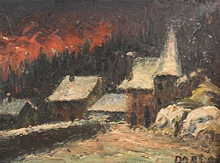 Francois Dorias : Paysage sous la neige au crépuscule