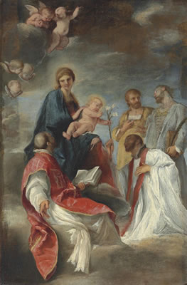 Andrea Sacchi : The Madonna and Child with Saints Ignatius of Loyola, Francis Xavier, Cosmas and Damian - a bozzetto