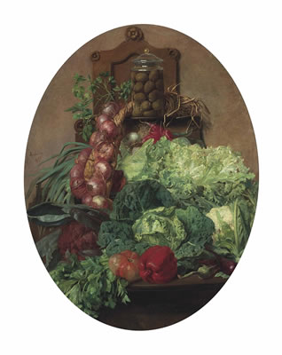 Josep Mirabent Gatell : Vegetables on a ledge