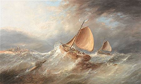 William Henry Williamson : Dutch galiot entering a port in the North sea