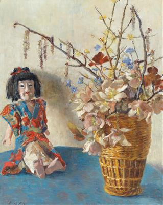 Camilla Gobl-Wahl : Japanese Doll with Bouquet of Spring Flowers