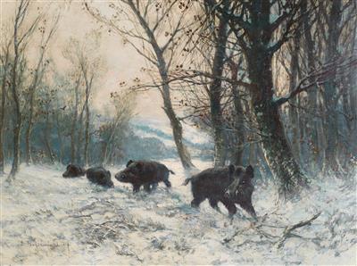 Friedrich Joseph Nicolai Heydendahl : Wild Boar in a Winter Woodland Clearing