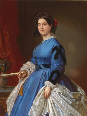 August Ferdinand Hopfgarten : Portrait of a Lady in a Blue Dress