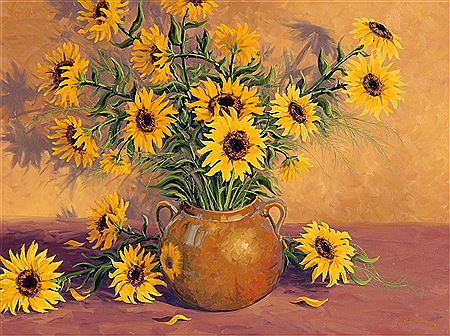 Robert Wood : SUNFLOWERS & CLAY POT