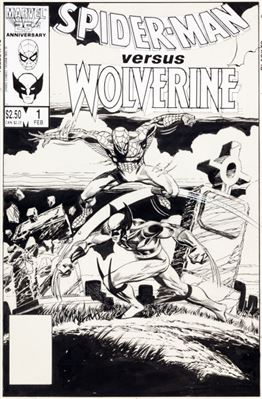 Mark Bright : Mark Bright Spider-Man versus Wolverine #1 Cover Original Art (Marvel, 1987)