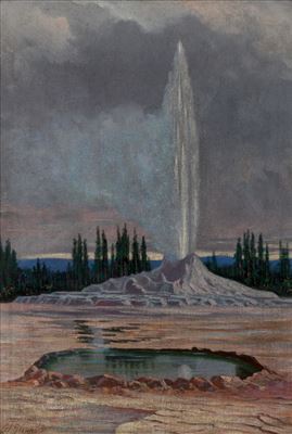 Grafton Tyler Brown : 'Castle Geyser, Yellowstone National Park'