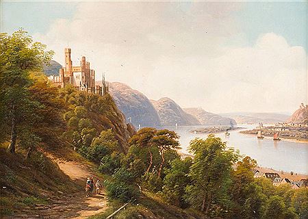 Arnold Forstmann : Blick auf den Rhein bei Koblenz mit Schloss Stolzenfels