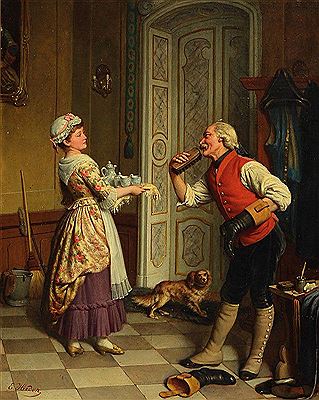 Ernst Hader : Littleflirtation between servant and maid