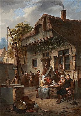 Charles Ferdinand Venneman : Le déjeuner devant la taverne.