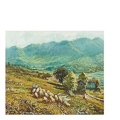 Manuel Zamora Munoz : Landscape with shepherds and flock