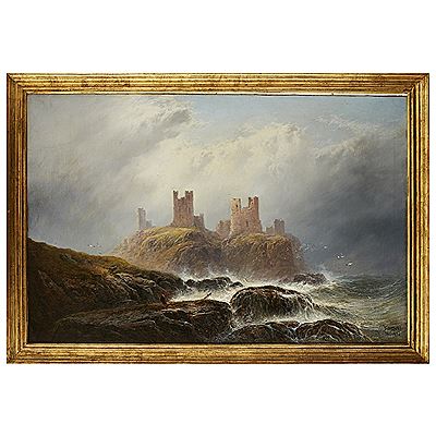 George Blackie Sticks : A VIEW OF DUNSTANBOROUGH CASTLE, NORTHUMBERLAND