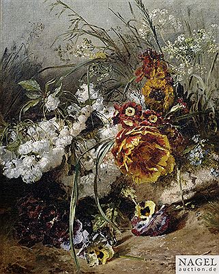 Anna Peters : Still life of flowers in a grassland.