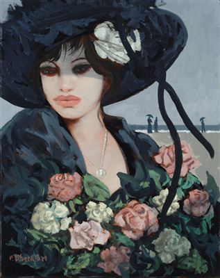 Fausto Maria Liberatore : Woman on the beach with flowers